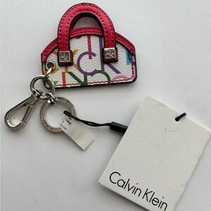 Calvin Klein Pink and White Handbag Keychain